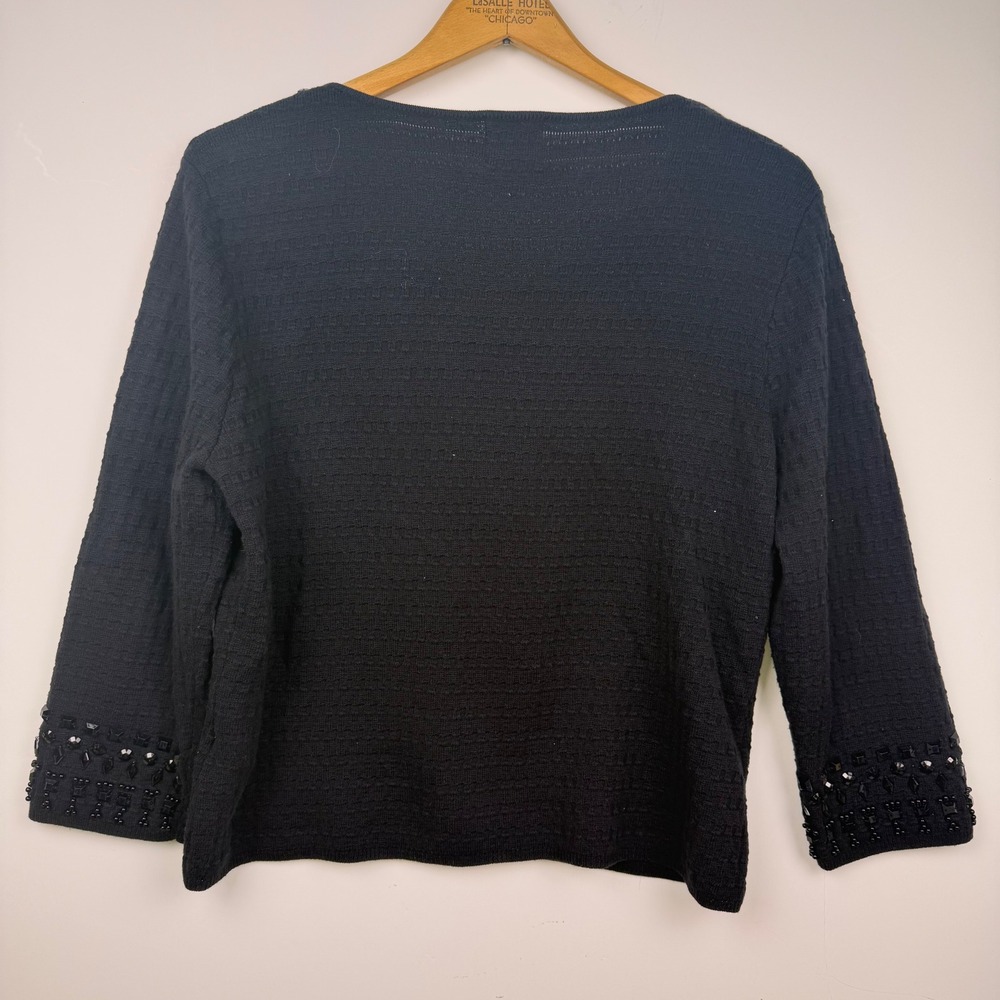 Ruby Rd Black Beaded Rhinestone Textured Knit Cardigan Sweater Large - Picture 7 of 9